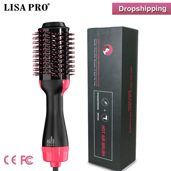 Lisapro Hot Air  Brush 2 In 1 Hair Dryer Hair Straightener Curler Comb Electric Blow Dryer With Comb Hair Brush Roller Styler