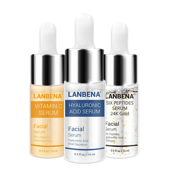 LANBENA Vitamin C Serum+Six Peptides Serum 24K Gold+Hyaluronic Acid Serum Anti-Aging Moisturizing Skin Care Whitening Brighten