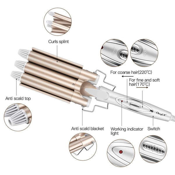 Professional Curling Iron Ceramic Triple Barrel Hair Curler Hair Waver Styling Tools 22mm Big Wave  Hair Crimper Curling Tongs