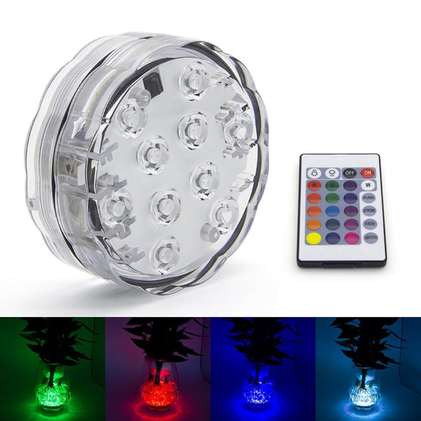 10LED RGB LED Underwater Light Pond Submersible IP67 Waterproof Swimming Pool Light Battery Operated For Wedding Party