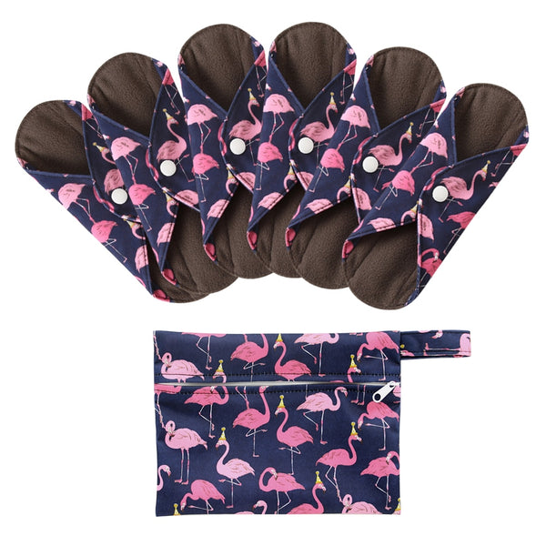 Ohbabyka Reusable Pads bamboo Charcoal Sanitary Pads Mama Menstrual Cotton Pads Washable Panty Liner Pads Health Femin 7PCS/Set